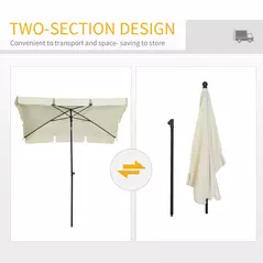 Outsunny 2 x 1.3m Garden Parasol Umbrella, Outdoor Market Table Umbrella with Ruffles & Aluminium Pole, Rectangular Tilting Parasol Sun Shade Canopy, Cream White - 5