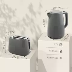 HOMCOM Kettle and Toaster Set, 1.7L 3000W Fast Boil Kettle & 2 Slice Toaster Kitchen Set with 7 Level Browning Controls, Defrost, Reheat, Boil-dry Protection, Grey - 3