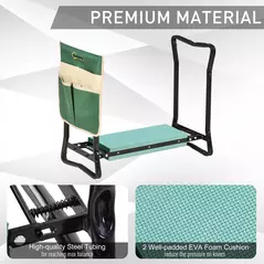 Outsunny Steel Frame Padded Garden Kneeler, with Tool Bag - Green - 7