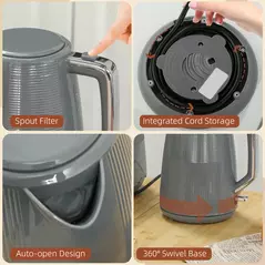 HOMCOM Kettle and Toaster Set, 1.7L 3000W Fast Boil Kettle & 2 Slice Toaster Kitchen Set with 7 Level Browning Controls, Defrost, Reheat, Boil-dry Protection, Grey - 9