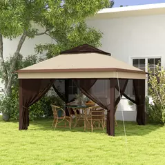 Outsunny 3 x 3(m) Pop Up Gazebo, Height Adjustable Instant Event Shelter with Netting and Carrying Bag, Beige - 2