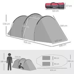 Outsunny 2-3 Person Tunnel Tent with Sewn-in Groundsheet, Air Vents, Rainfly, 2000mm Water Column, Camping Tent with 1 Bedroom, Inbuilt Porch, Living Area for Camping, Hiking, Grey - 3