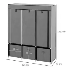 HOMCOM Fabric Wardrobe for Bedroom, Portable Wardrobe with 5 Shelves, 2 Hanging Rails and 3 Fabric Drawers, Foldable Closet, 125 x 43 x 162.5cm, Dark Grey - 3
