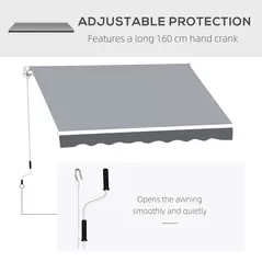 Outsunny 2.5m x 2m Garden Patio Manual Awning Canopy Sun Shade Shelter Retractable with Winding Handle Grey - 5