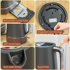 HOMCOM Kettle and Toaster Set, 1.7L 3000W Fast Boil Kettle & 2 Slice Toaster Kitchen Set with 6 Level Browning Controls, Defrost, Reheat, Grey - 9