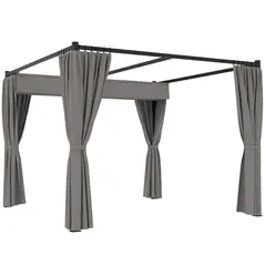 Outsunny 3 x 3m Moving Canopy Metal Pergola, with Curtains - Grey - 1