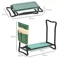 Outsunny Steel Frame Padded Garden Kneeler, with Tool Bag - Green - 3