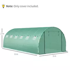 Outsunny 6 x 3 x 2m Greenhouse Replacement Cover ONLY Winter Garden Plant PE Cover for Tunnel Walk-in Greenhouse with Roll-up Windows Door Outdoor, Green - 3