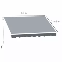 Outsunny 2.5m x 2m Garden Patio Manual Awning Canopy Sun Shade Shelter Retractable with Winding Handle Grey - 3