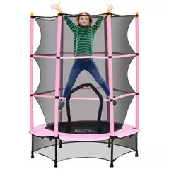 HOMCOM 4.6FT/55" Kids Trampoline with Enclosure Net, Outdoor Indoor Use, for Ages 3-10 Years, Pink - 1