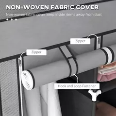 HOMCOM Fabric Wardrobe for Bedroom, Portable Wardrobe with 5 Shelves, 2 Hanging Rails and 3 Fabric Drawers, Foldable Closet, 125 x 43 x 162.5cm, Dark Grey - 5