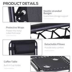 Outsunny Folding Zero Gravity Chairs, 3 Pieces Adjustable Sun Lounger and Table Set with Cup Holder and Headrest, Patio Bistro Set with Reclining Garden Chairs for Outdoor, Black - 6