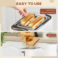 HOMCOM Kettle and Toaster Set, 1.7L 3000W Fast Boil Kettle & 2 Slice Toaster Kitchen Set with 6 Level Browning Controls, Defrost, Reheat, White - 8