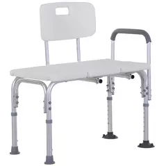 HOMCOM Height Adjustable Shower Chair, Non Slip Bath Transfer Bench for Elderly, Disabled with Armrest and Backrest, 300 lbs Capacity, White - 1