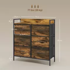 HOMCOM Rustic Chest of Six Fabric Drawers - Rustic Brown - 3