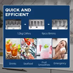 HOMCOM 12kg Countertop Ice Cube Machine, with Scoop - Black - 6