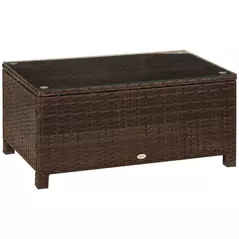 Outsunny PE Rattan Garden Coffee Table with Glass Table Top - Brown - 1