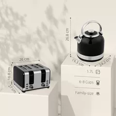 HOMCOM Polished Stainless Steel Kettle and Toaster Set - Black - 3