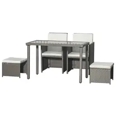 Outsunny 2 Seater Rattan Cube Garden Furniture Set, Rattan Dining Set with Cushions, Outdoor Dining Table and Chairs with 2 Armchairs, 2 Stools, Rectangular Glass Top Table for Patio, Balcony, Grey - 7