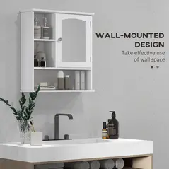 kleankin Bathroom Cabinet, Wall Mount Storage Organizer with Mirror, Adjustable Shelf for Bathroom, Kitchen, Bedroom, White - 3