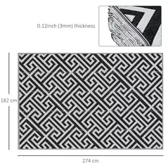 Outsunny 182 x 274 cm(6x9ft) Outdoor Rug Reversible Mat Plastic Straw Rug Portable RV Camping Mat for Garden Deck Picnic Indoor, Black & White - 3