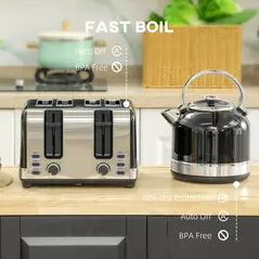 HOMCOM Polished Stainless Steel Kettle and Toaster Set - Black - 7