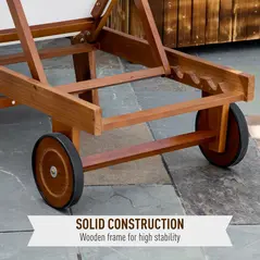 Outsunny Outdoor Acacia Wood Texteline Beach Sun Lounger Garden Patio Sunbed Recliner Chaise Adjustable Backrest with Wheels - 7