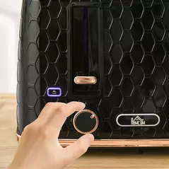 HOMCOM 4 Slice Toaster with 7 Browning Levels, High Lift, Reheat/Defrost/Cancel, Self-centring Function, Removable Crumb Tray, Auto Off, 1600W, Black Honeycomb Texture - 9