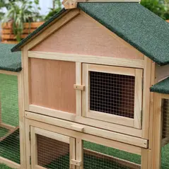 PawHut Wooden Rabbit Hutch 2-Storey with Run Outdoor Bunny Guinea Pig, Natural Wood - 7
