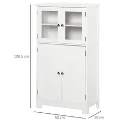 kleankin Bathroom Floor Cabinet, Freestanding Kitchen Cupboard with 2 Drawers, Adjustable Shelves and Tempered Glass Door, Wooden  Storage Unit for Living Room Kitchen Hallway - 2