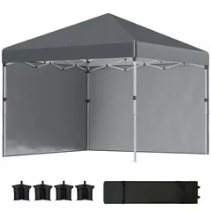 Outsunny 3 x 3 (M) Pop Up Gazebo, UPF 30+ with 2 Sidewalls, Leg Weight Bags and Wheeled Bag, Height Adjustable Party Tent Event Shelter for Garden, Patio, Dark Grey - 1