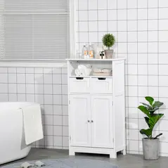 kleankin Bathroom Cabinet, Free Standing Bathroom Storage Cabinet with 2 Drawers and Adjustable Shelf, Small Bathroom Storage Unit, White - 1