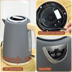 HOMCOM Stainless Steel Kettle and Toaster Set, 1.7L 3000W Fast Boil Kettle & 2 Slice Toaster Kitchen Set with 7 Level Browning Controls, Defrost, Reheat, Auto Off, Boil-dry Protection, Grey - 9