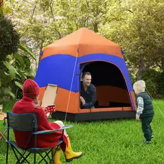 Outsunny Six Man Hexagon Camping Tent with Hang Hook and Carry Bag - Orange and Blue - 2