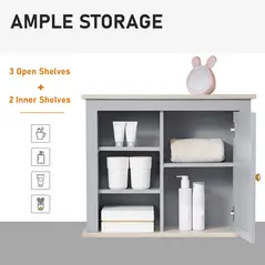 kleankin Bathroom Wall Mirror Cabinet, Cupboard with Door, Storage Cabinet with Adjustable Shelf for Corridors Living Rooms, Grey - 5