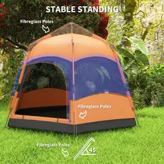 Outsunny Six Man Hexagon Camping Tent with Hang Hook and Carry Bag - Orange and Blue - 7