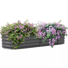 Outsunny Galvanised Raised Garden Bed, Metal Planter Box with Safety Edging, for Flowers, Herbs, Succulents, Dark Grey - 1
