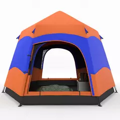 Outsunny Six Man Hexagon Camping Tent with Hang Hook and Carry Bag - Orange and Blue - 9