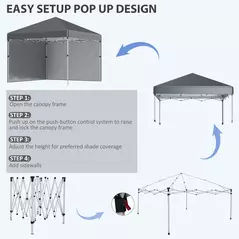 Outsunny 3 x 3 (M) Pop Up Gazebo, UPF 30+ with 2 Sidewalls, Leg Weight Bags and Wheeled Bag, Height Adjustable Party Tent Event Shelter for Garden, Patio, Dark Grey - 6