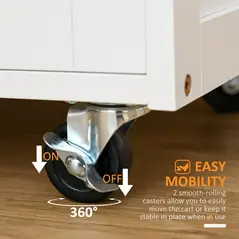 HOMCOM Modern Kitchen Trolley, Rolling Island Storage Cart with Drawer, 9-bottle Wine Rack, Door Cabinets, Wooden Countertop, White - 4