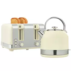 HOMCOM Polished Stainless Steel Kettle and Toaster Set - Cream - 1