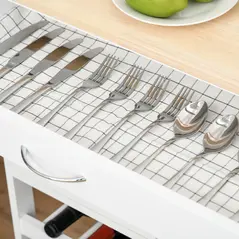 HOMCOM Modern Kitchen Trolley, Rolling Island Storage Cart with Drawer, 9-bottle Wine Rack, Door Cabinets, Wooden Countertop, White - 6