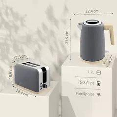 HOMCOM Stainless Steel Kettle and Toaster Set, 1.7L 3000W Fast Boil Kettle & 2 Slice Toaster Kitchen Set with 7 Level Browning Controls, Defrost, Reheat, Auto Off, Boil-dry Protection, Grey - 3