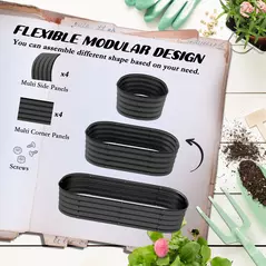 Outsunny Galvanised Raised Garden Bed, Metal Planter Box with Safety Edging, for Flowers, Herbs, Succulents, Dark Grey - 4