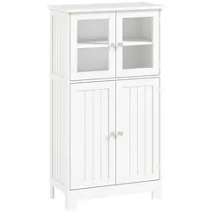 kleankin Bathroom Floor Cabinet, Freestanding Kitchen Cupboard with 2 Drawers, Adjustable Shelves and Tempered Glass Door, Wooden  Storage Unit for Living Room Kitchen Hallway - 1