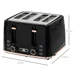 HOMCOM 4 Slice Toaster with 7 Browning Levels, High Lift, Reheat/Defrost/Cancel, Self-centring Function, Removable Crumb Tray, Auto Off, 1600W, Black Honeycomb Texture - 3