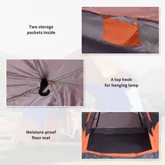 Outsunny Six Man Hexagon Camping Tent with Hang Hook and Carry Bag - Orange and Blue - 8