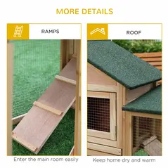 PawHut Wooden Rabbit Hutch 2-Storey with Run Outdoor Bunny Guinea Pig, Natural Wood - 6