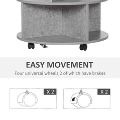 HOMCOM Round Coffee Table with Wheels, 3-Tier Rolling Side Table for Living Room with Divided Shelves, Cement Colour - 5