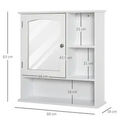 kleankin Bathroom Cabinet, Wall Mount Storage Organizer with Mirror, Adjustable Shelf for Bathroom, Kitchen, Bedroom, White - 2